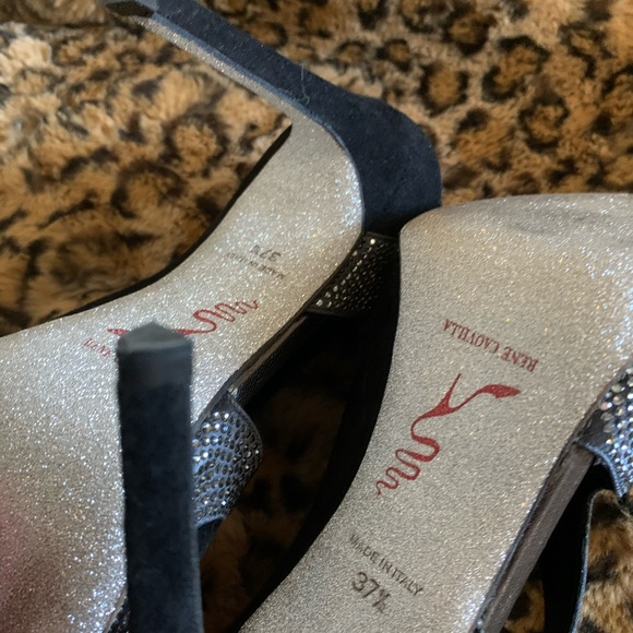 Mint pair of Rene Caovilla 7 1/2 black suede and crystal embellished heels - Picture 4 of 6